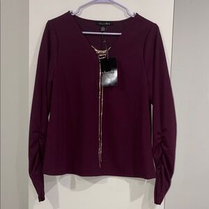 A Love Story NWT Burgundy  Pu Long Sleeve Lightweight Blouse